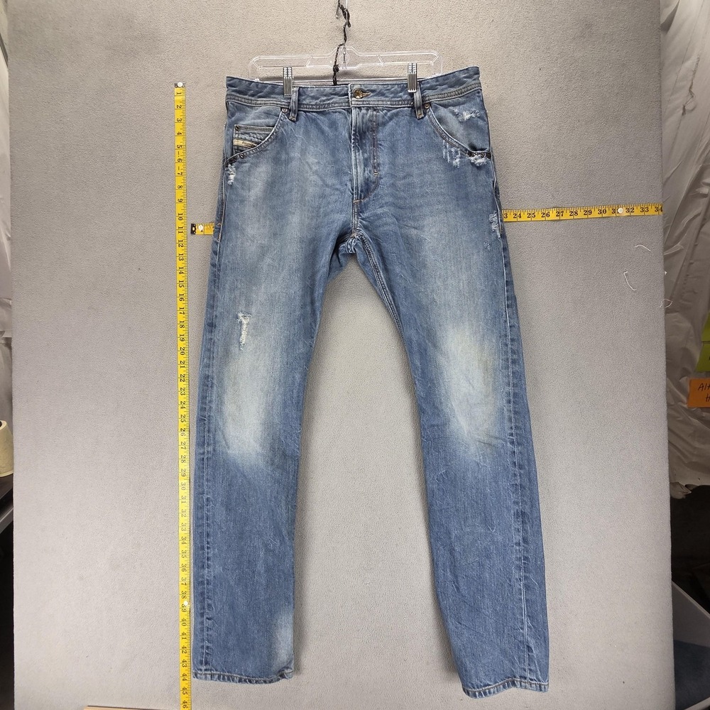 Diesel Jeans Mens 34x34 Blue Krooley Regular Slim Carrot Distressed 0884C
